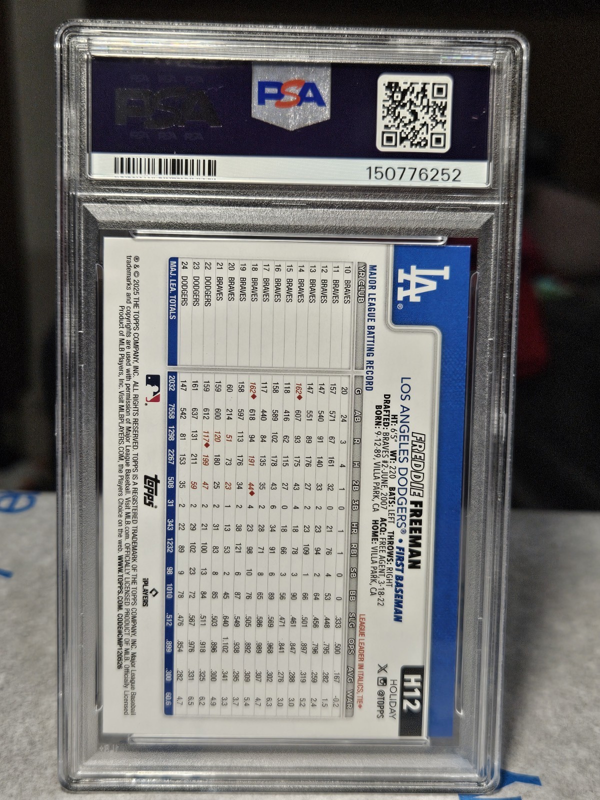 PSA 10 Gem Mint Freddie Freeman #H12 Topps Holiday Graded Baseball Card 2025 view 3