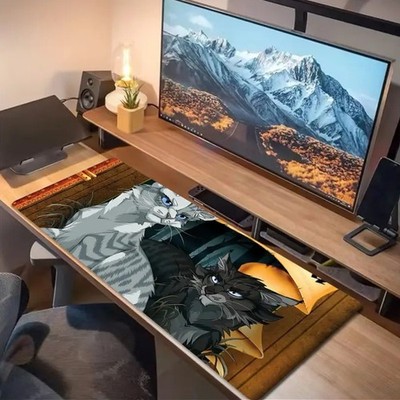 40*90cmLarge Anime Warrior Cats Desk Mat with Non-Slip Base - Extra Long Gaming