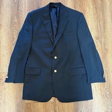 Jos A Bank Signature Blazer Mens 43R Navy Blue 100 Wool Gold Crest Buttons VTG