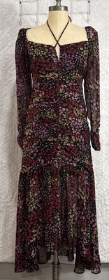ASTR The Label Midi Dress Athena Floral Ruched Ruffled V Wire Women s M Slim Fit