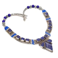 Lapis Lazuli Necklace Tibetan Handmade Bahamas Unique Nepali Jewelry 18" NN 6828