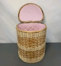 Laundry Basket Wicker/Woven Half Round With Lid & Pink Liner Storage Box UK 