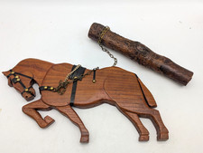 Vintage Wooden Hand Carved Horse Figurine Plaque A109 Y886