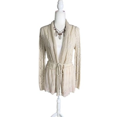 La Seine Vintage Y2K Crochet Lace Cardigan Sweater   Boho Fairycore Tie Front