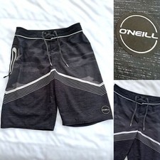O Neill Big Boys 26 Waist Striped Unlined Board Shorts Blue Blue Gray Black