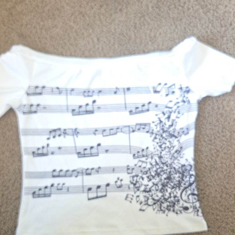 Men's M Crew Neck Short Sleeve T-Shirt White/Black Music Notes Graphic Print