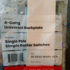 Deako DS-BS4X-WHNL-UCQ 4-Gang single pole Quick Wire Backplate with face plate