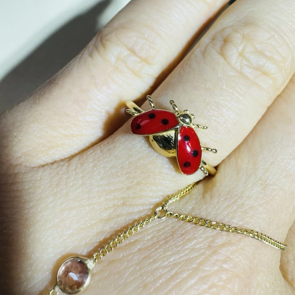 实心 14K 黄金珐琅女士虫带戒指 尺寸 7.5 — 第 4/4 张图片