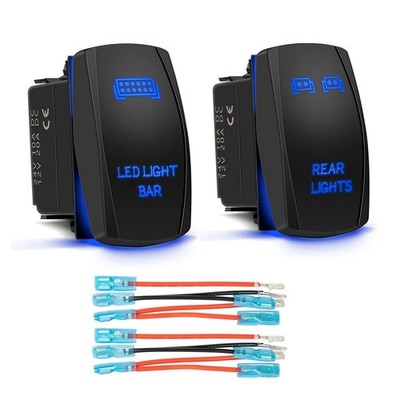 Blue LED Light Bar + Rear Lights Toggle Rocker Switches Compatible for Car Tr...