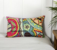 20X12" Kantha Pillow Cushion Cover Cotton Embroidered Throw INDIAN PILLOW Sham