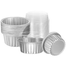 25 pz tazze da forno con coperchi fodere in foglio di alluminio mini tazze tono argento