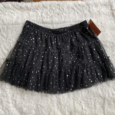 NWT Girls Costume Tulle Skirt, Size Medium 7-8 , Black with Silver