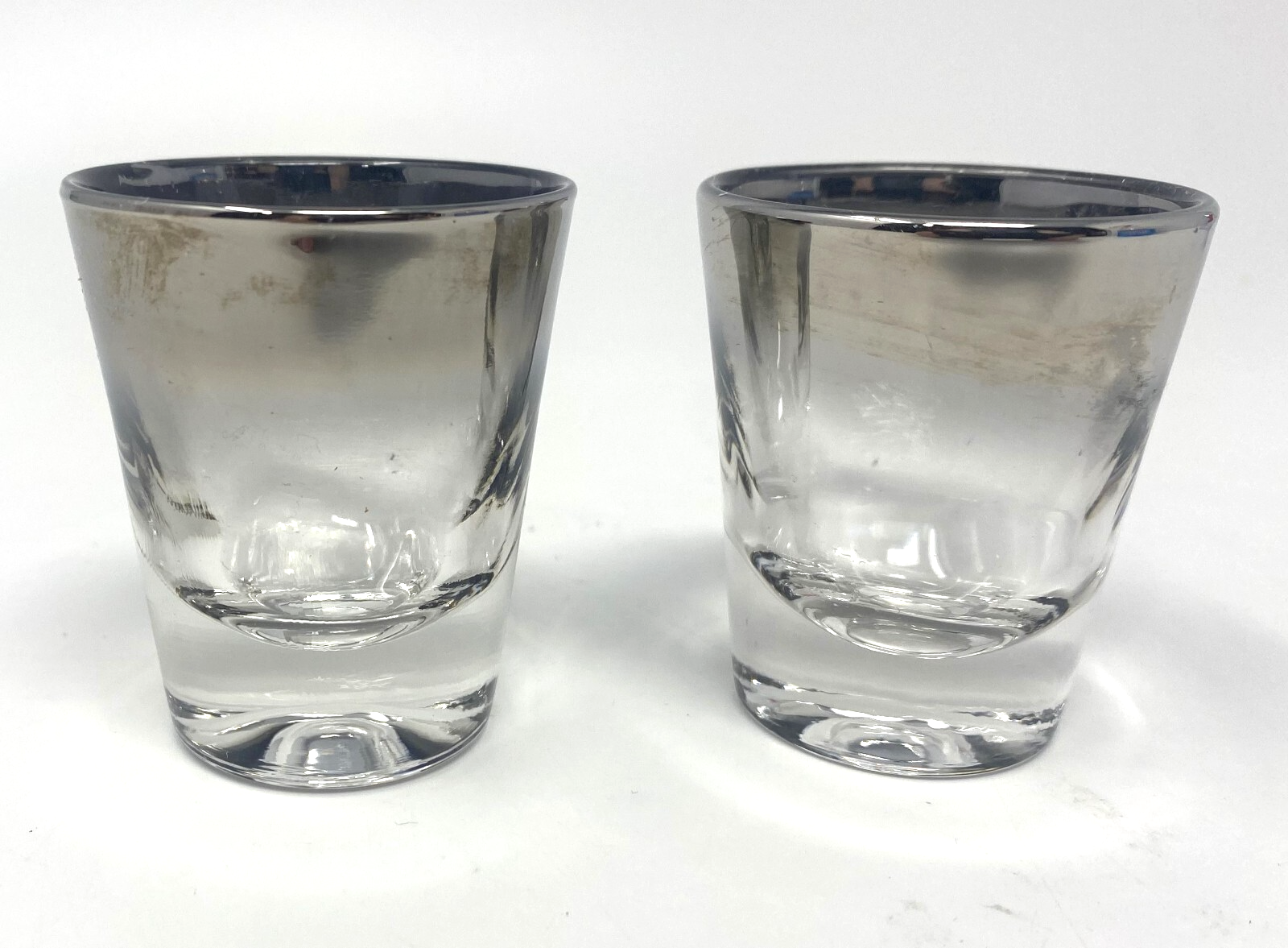 Vintage Dorothy Thorpe Silver Fade Shot Glass Set Mid Century Barware 2pc  