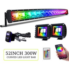 52 Inch 300w Rgb Led Curved Work Light Bar Offroad Music Remote Wiring