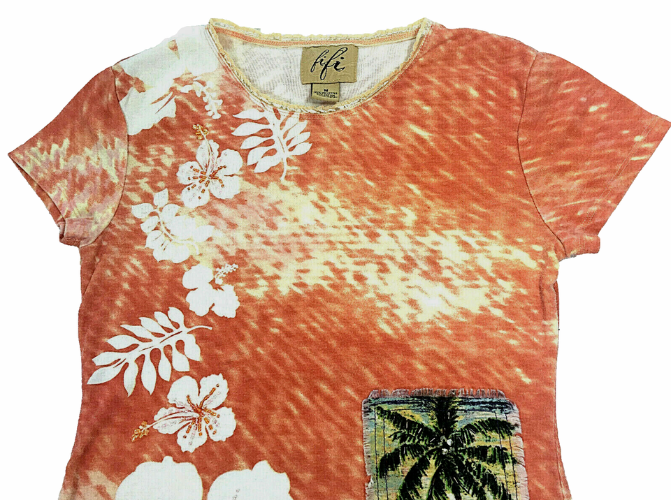 Anthropologie Fifi Top Tie Dye Orange Tee Shirt Crew Neck Short Sleeve