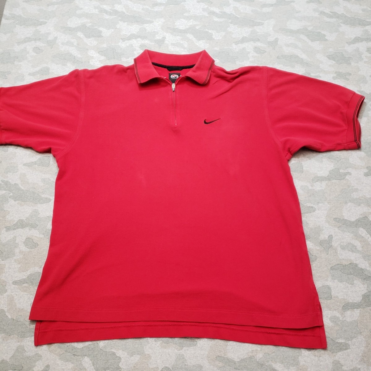 Vintage Tiger Woods Polo Shirt Mens Large Red Ying Yang 1/4 Zip Short Sleeve