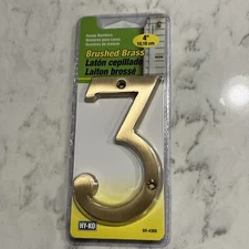 New Sealed - Hy-Ko 4" Solid Brushed Brass House Numbers - 43BB Series #3