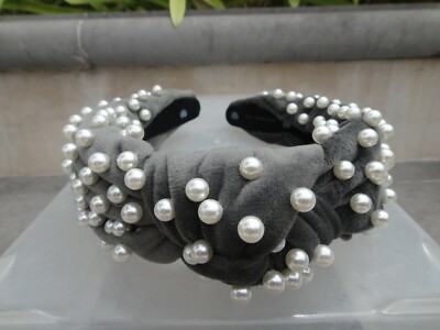 Lele Sadoughi Gray white Pearl Headband Lele Sadoughi Rectangle Crystal Knotted Headband in Silver  main image 2