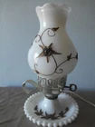 Vintage Milk Glass Hobnail Raised Brass Flower Electric Portable Finger Lamp HTF
