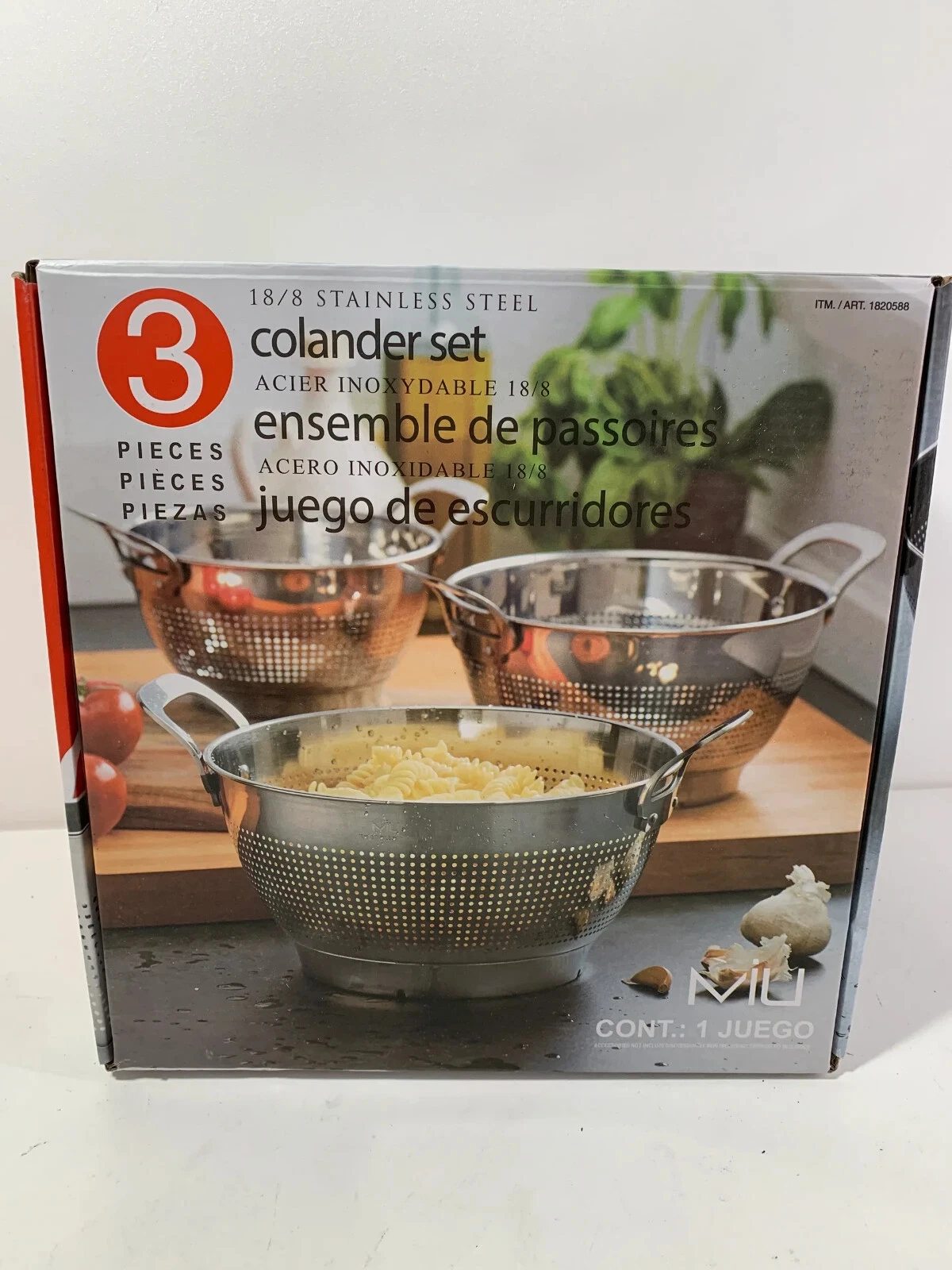 MIU 3 Piece 18/8 Stainless Steel Colander Set 1.5qt, 3qt, 5qt