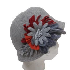 ALESSANDRA BACCI L/XL Hat Cloche Bucket Gray Felted Wool Italy