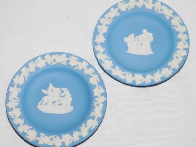 Set 2 4'' Round Trays Wedgwood Jasperware Blue England Pegasus Cupid Oracle Dish
