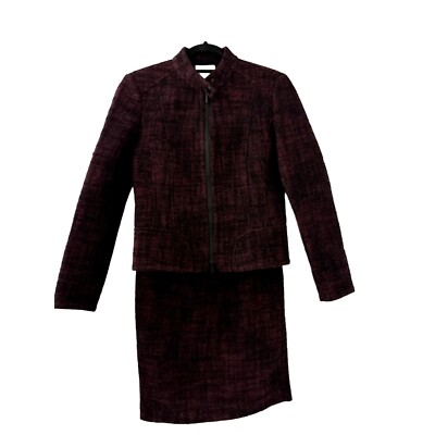 Womens Vintage Akris Punto Wool Blend Skirt Blazer Set Size 2 Dark Academia