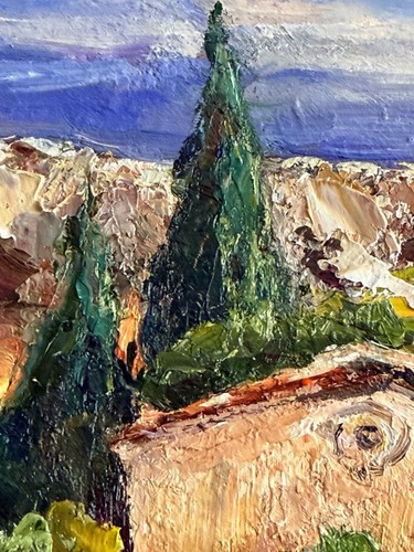 Original Landscape Painting – Cypress Trees and Rustic House, Signed - Picture 7 of 10