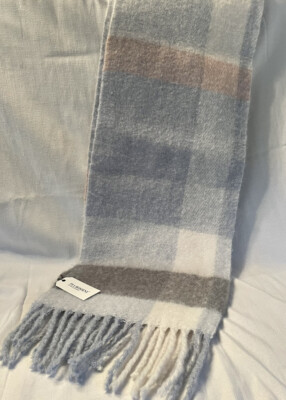 New Pia Rossini Connolly Blanket Scarf Blue, Ivory, Grey, Pink Plaid With Tags