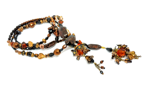Lovely Long Necklace By Michal Negrin With Shades Of Brown And Black Crystals. - Picture 17 of 17
