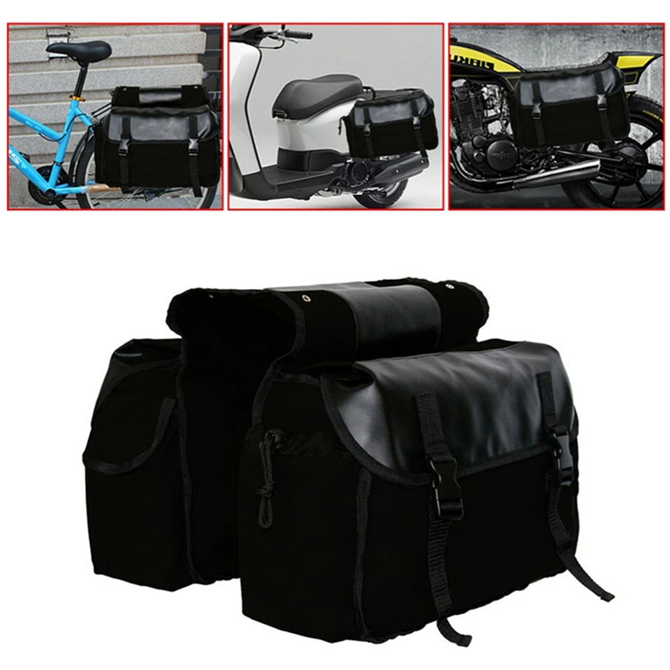 Bolsas de sillín negras para moto asiento trasero maletero equipaje bolsa de almacenamiento impermeable Foto 2 de 4