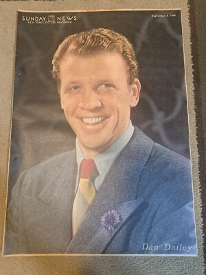 DAN DAILY original color portrait SUNDAY NEWS 9/4/49 Rare 10.5 X 14.5 HOLLYWOOD