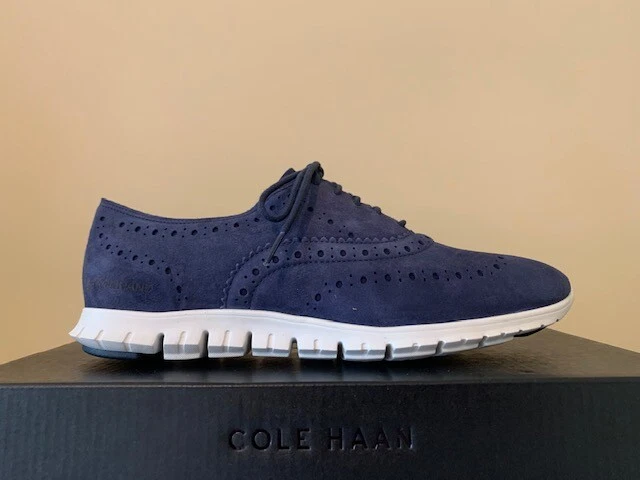 COLE HAAN ZEROGRAND WINGTIP BROGUE SUEDE LACE UP OXFORD SHOES SIZE 6.5B IN BLUE 