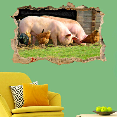 Bauernhoftiere Schweine Hühner Wandaufkleber Aufkleber Kunst Wandbild Druck Poster Dekor RX1