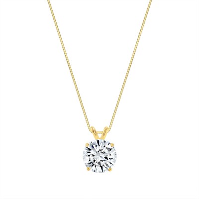 3 kt runder echter 14 K Gelbgold kreierter Diamant Solitär Anhänger Halskette 18 Zoll