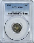 1949 Roosevelt Dime PCGS Graded Coin MS66 #5091