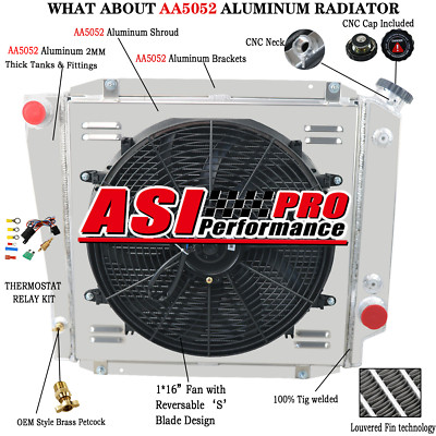 3Row Aluminum Radiator Shroud Fan Relay Fit 1966-1977  Ford Early Bronco 5.0L V8