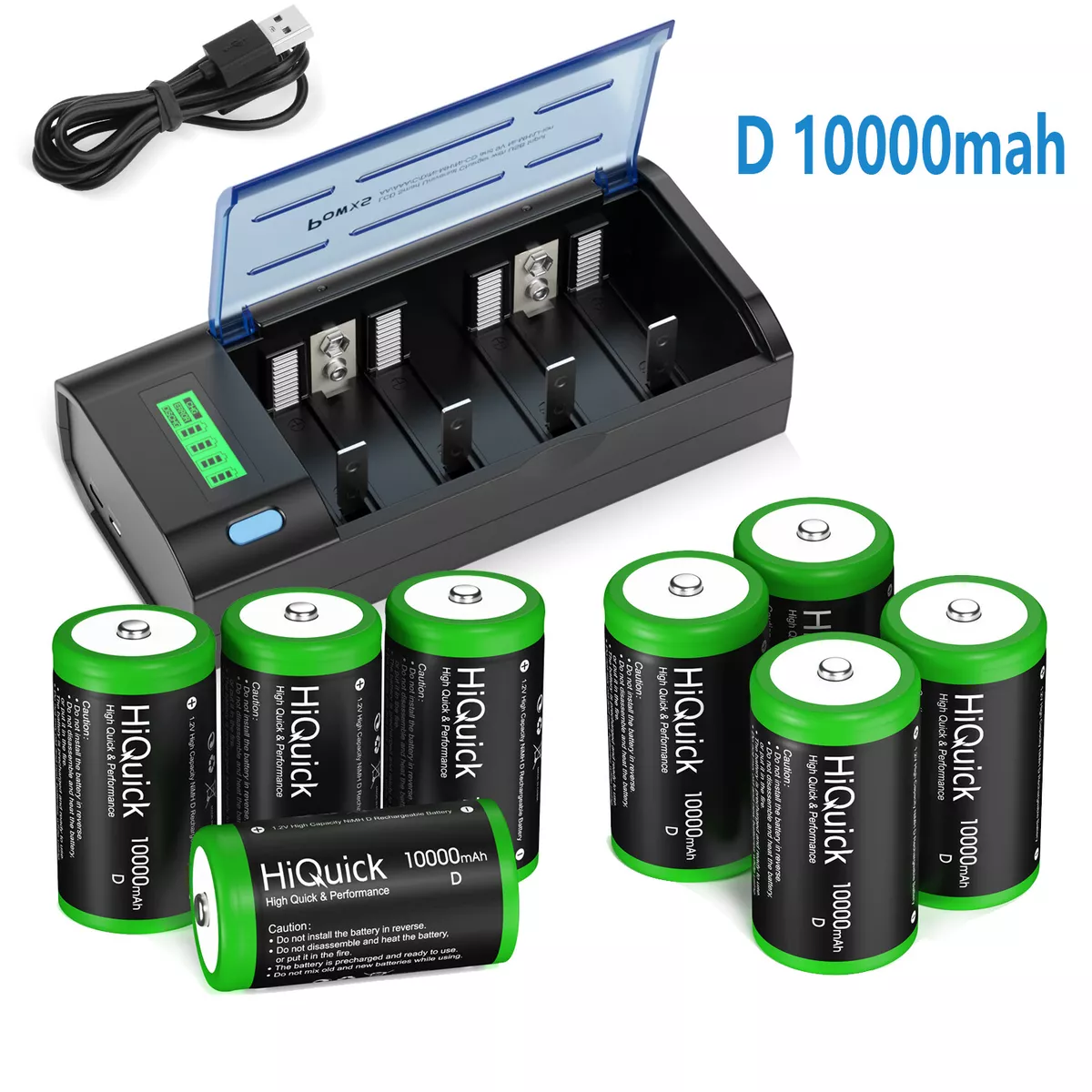 HiQuick Rechargeable D Batteries (4 Pack), 10000mAh D Cell Battery 