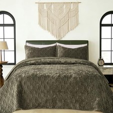 Solid Velvet Quilt Set Full Queen Size 90x98 Full/Queen-90x98 Army Green