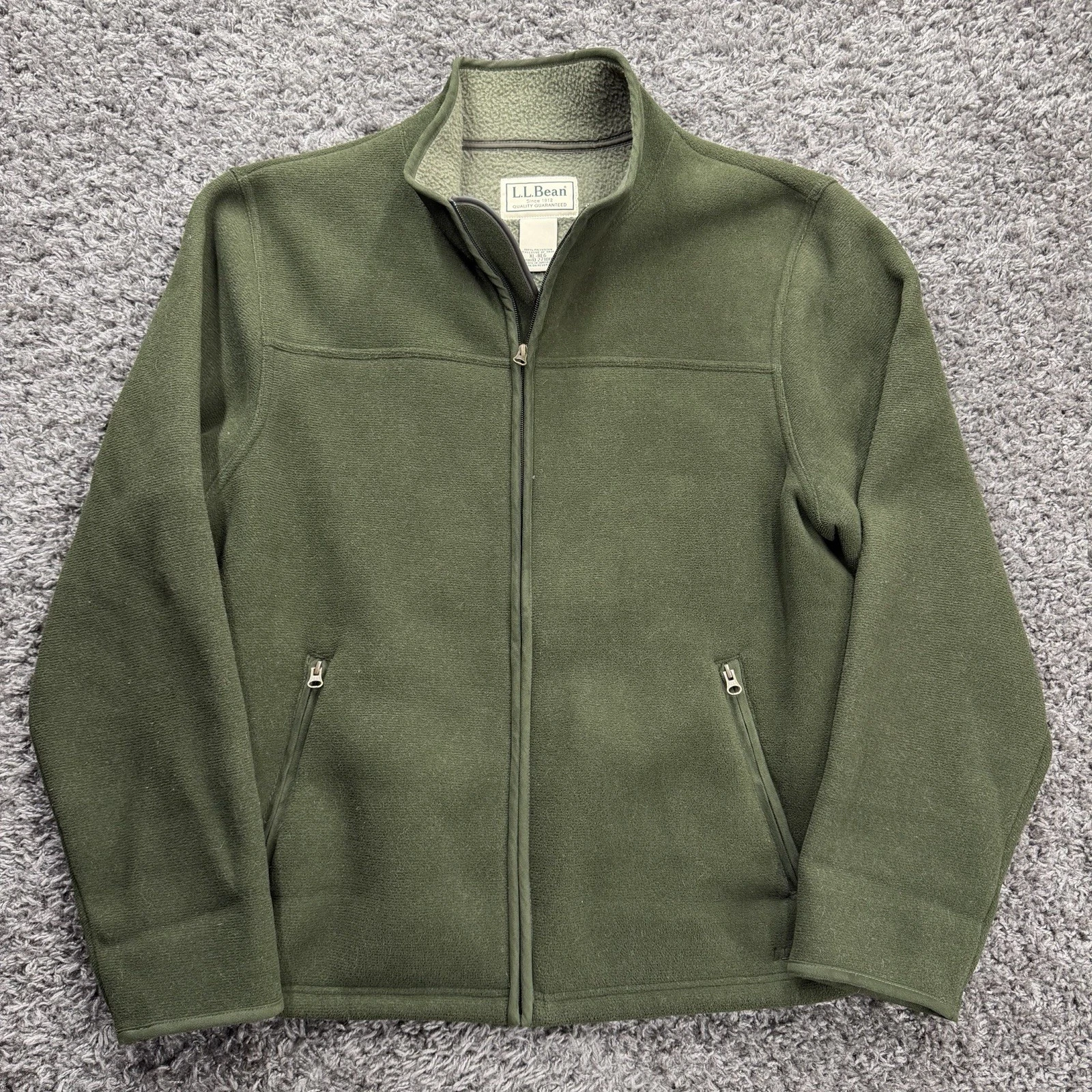 L.L. Bean Men's Fleece Jacket Full Zip Pockets Size XL Green Outdoor Hiking