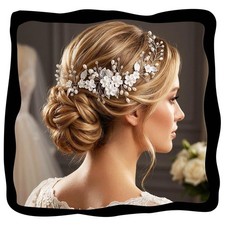 12.5 Inches Flower Hair Vine Pearl Bridal Headpiece Wedding Hair Piece Silver