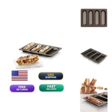 Lekue 4 Cavity Micro Perforated Mini Baguette Baking Pan, Brown
