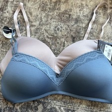 2 X Maidenform 36B Wireless T-Shirt Bras - Slate Blue  Taupe