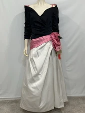 Vintage 80's VICTOR COSTA Evening Gown Dress Colorblock Rosette Asymmetrical NWT