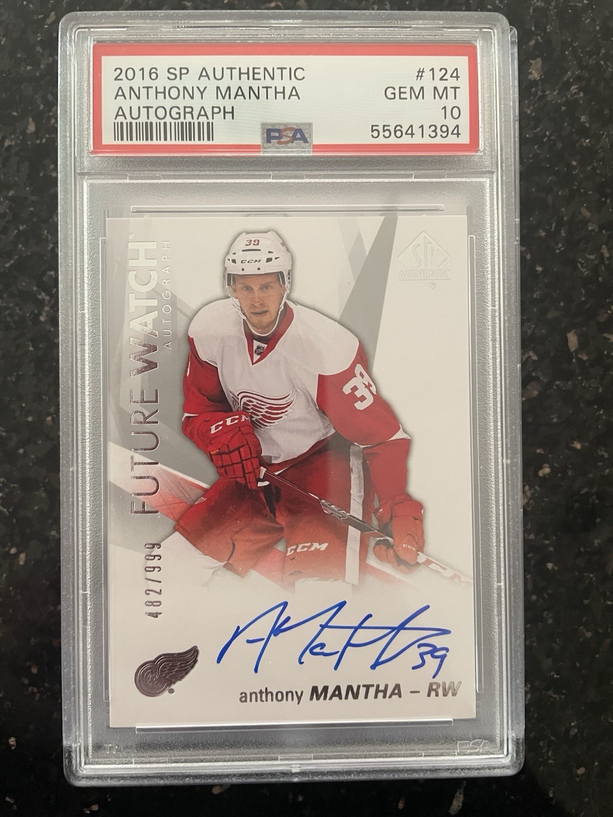 2016 SP Authentic Future Watch /999 Anthony Mantha PSA 10 GEM MT Rookie Auto RC!