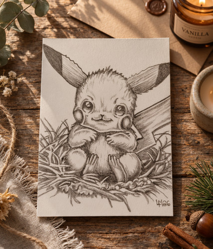 ACEO Original Pencil Sketch- Pokemon Fan Card Art, Nintendo