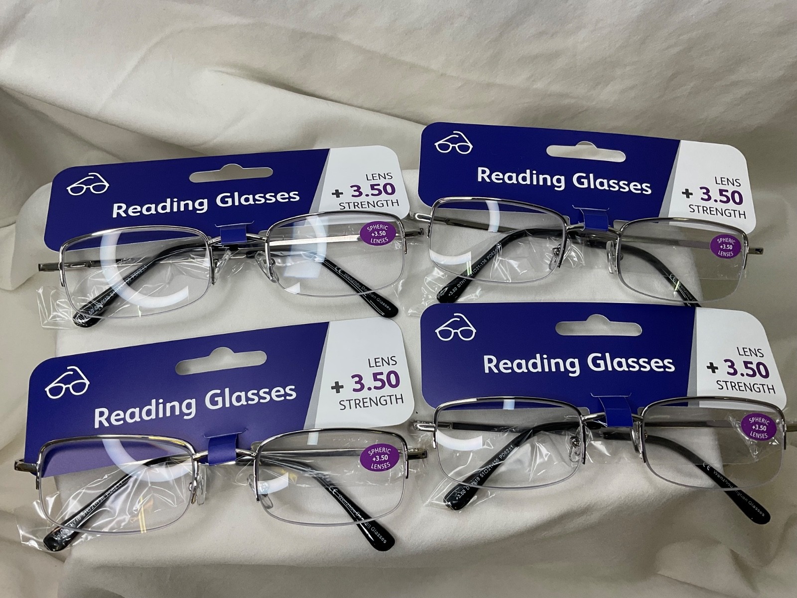 4 PACK Male Reading Glasses Nickel Silver Style Half Rim  +3.50 Strength