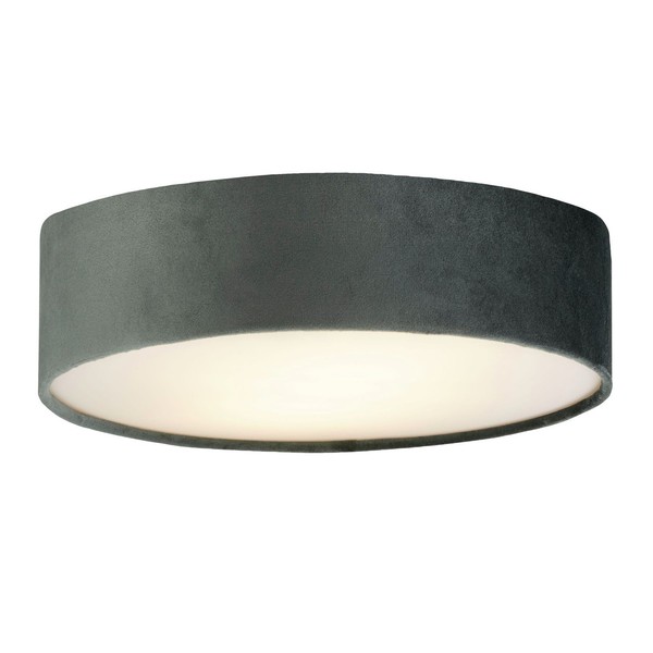 Deckenleuchte Deckenlampe Samt Schirm Rund Ø 38 Cm H: 10 Cm Grau 2X E27 Modern-image