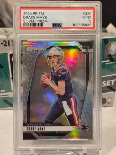 DRAKE MAYE 2024 PANINI PRIZM SILVER ROOKIE RC #329 PSA 9 MINT! PATRIOTS NFL UNC