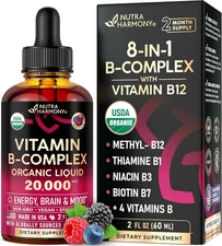 USDA Organic Vitamin B-Complex B5 Pantothenic Acid | B12 Methylcobalamin | B1 Th